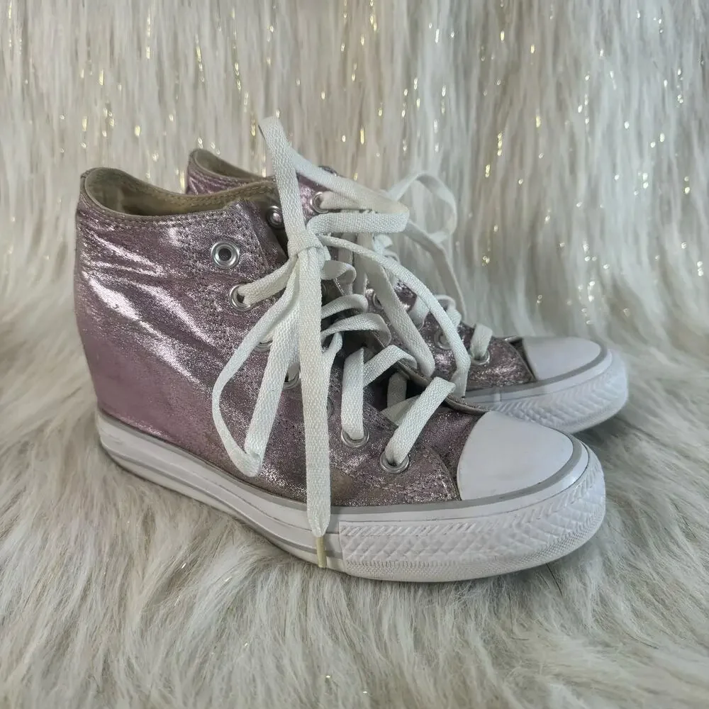 Converse Womens CTAS Lux Mid Wedge Sneakers Shoes Pink 556779C Textile 6.5